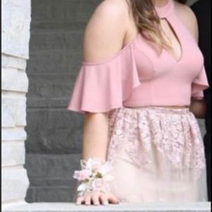 two piece prom dress cut out neck line